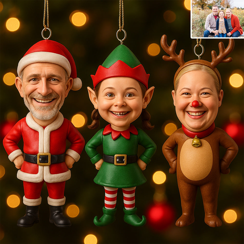 Cadeau de Noël pour la famille - Ornement de Noël personnalisé en forme de minifigurine 3D.