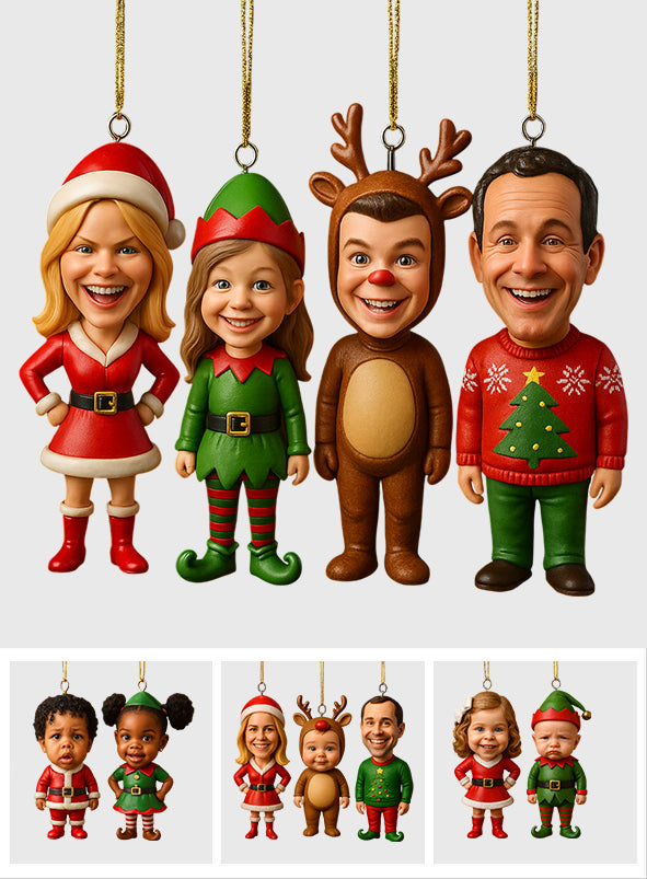 Cadeau de Noël pour la famille - Ornement de Noël personnalisé en forme de minifigurine 3D.