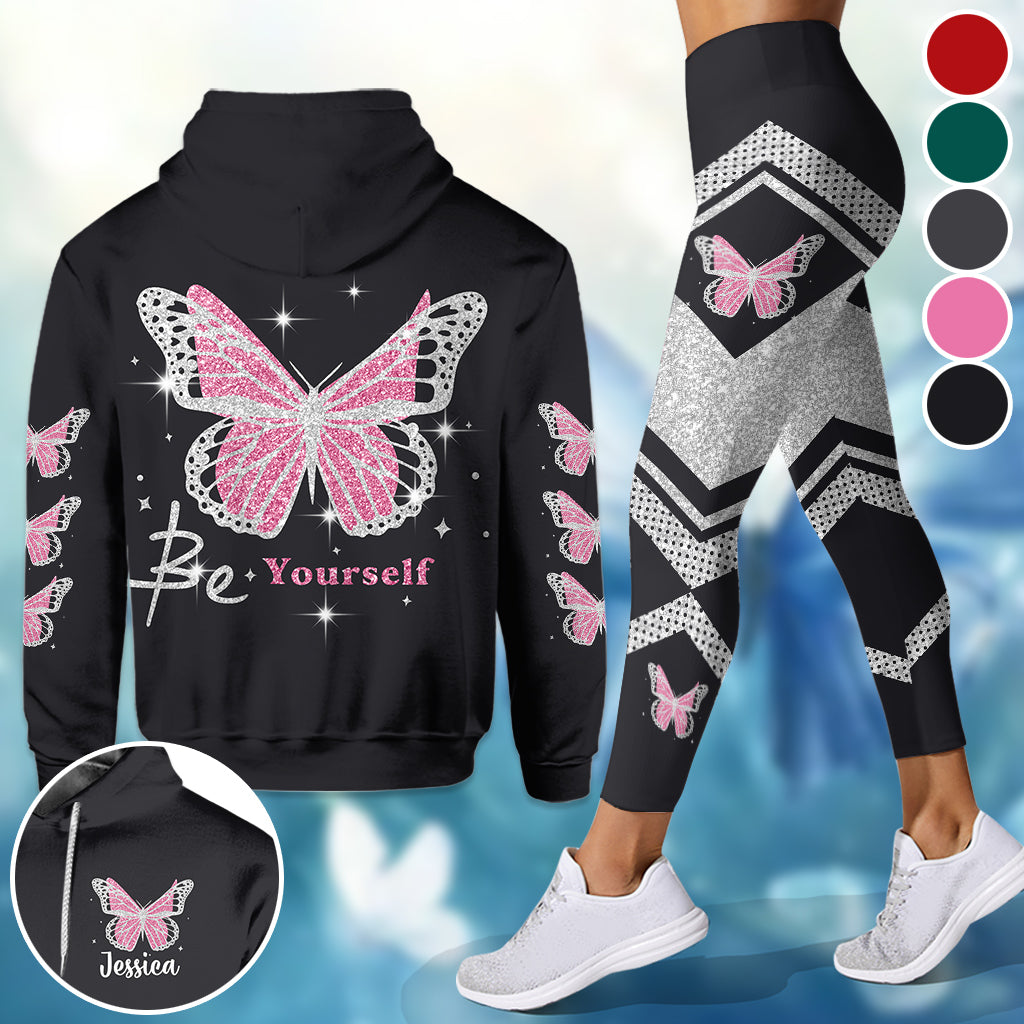 Sois toi-même - Sweat à capuche et legging papillon personnalisés
