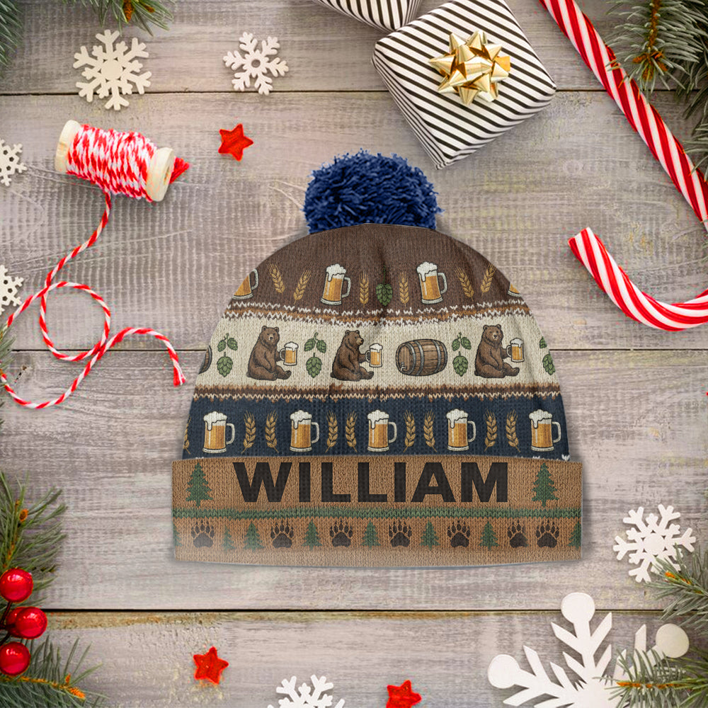 Holiday Brew Bear - Personalized Beer Beanie Hat