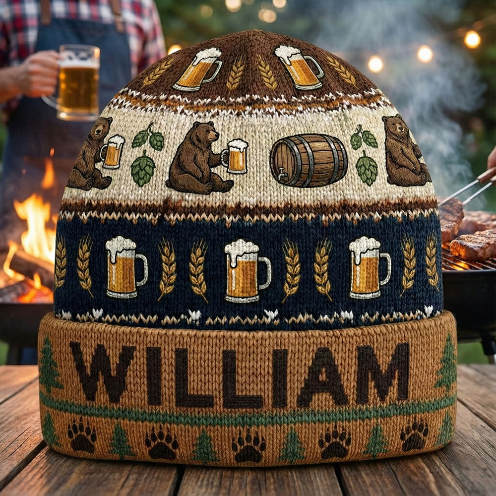 Holiday Brew Bear - Personalized Beer Beanie Hat