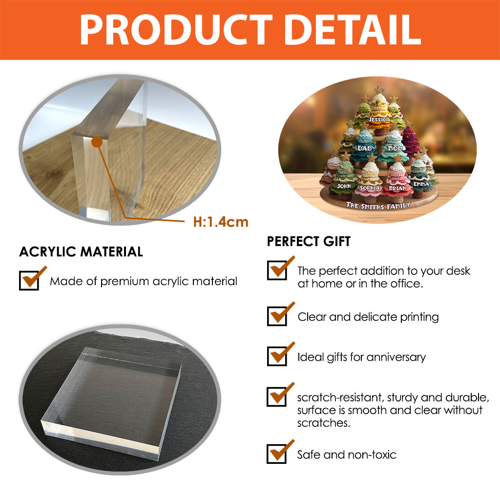 Sapin de Noël familial au crochet - Plaque acrylique personnalisée en forme de famille
