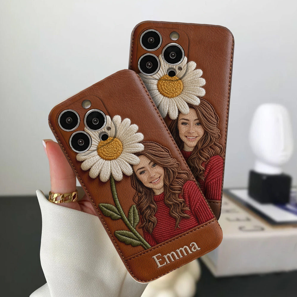 Custom Any Photo Birthmonth Flower - Personalized Self Love Leather Phone Case