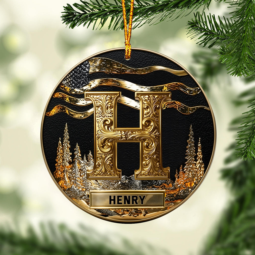 Custom Gold Initial For Family, Merry Christmas 2025 - Personalized Family Ornament