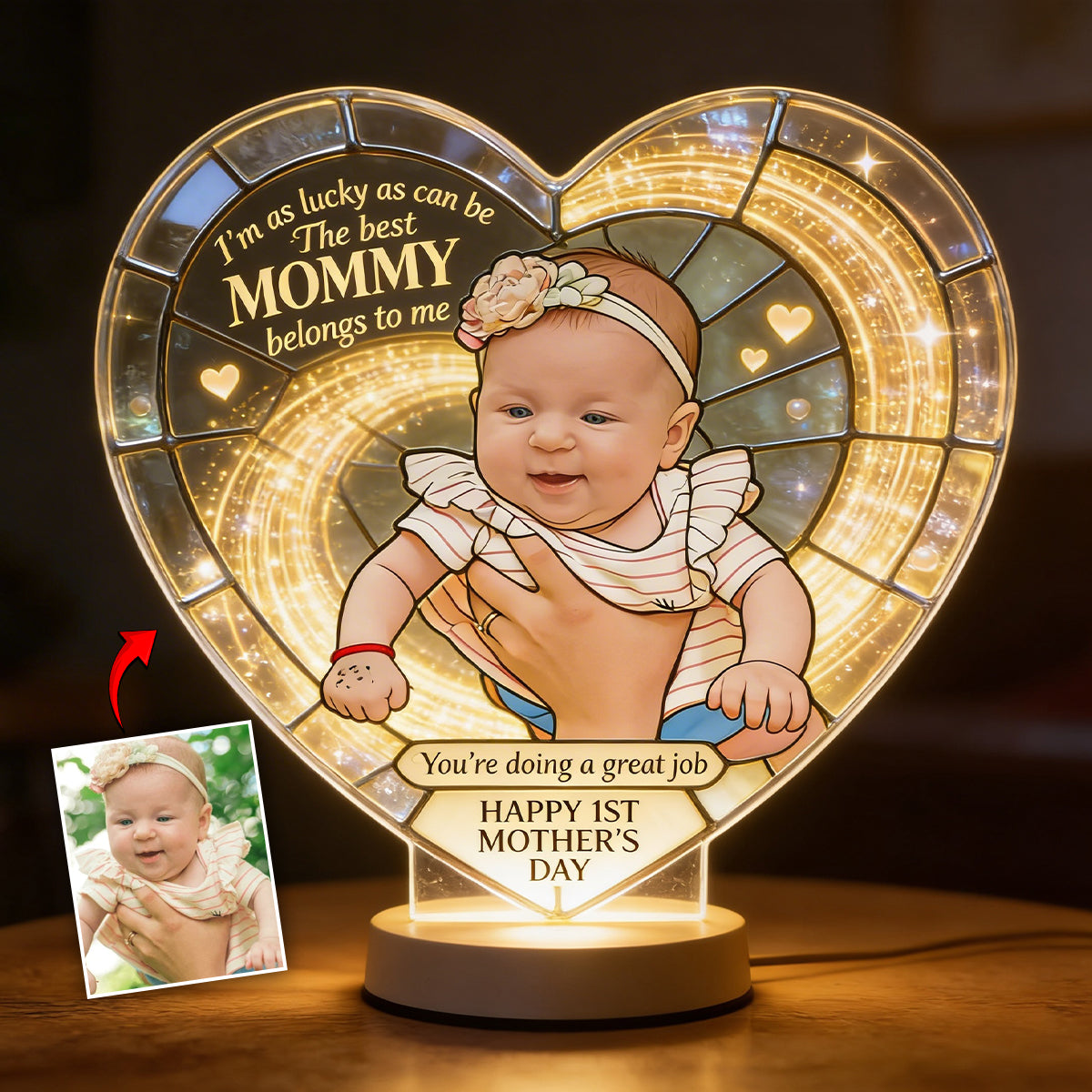 As Lucky As Can Be - 1st Mother's Day - Personalized Newborn Acrylic LED Night Light