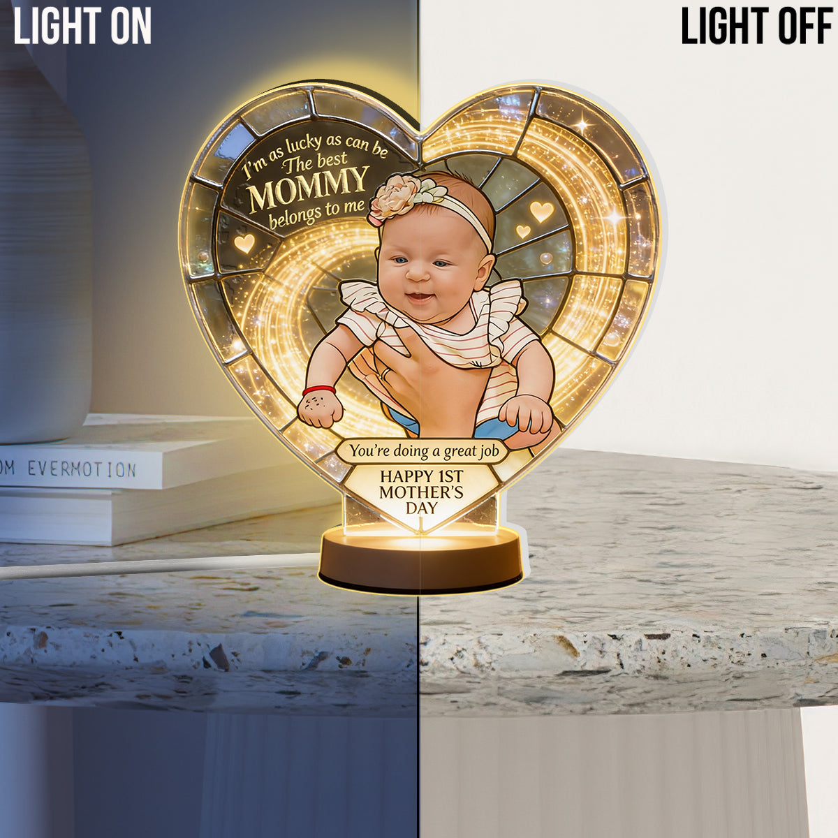 As Lucky As Can Be - 1st Mother's Day - Personalized Newborn Acrylic LED Night Light