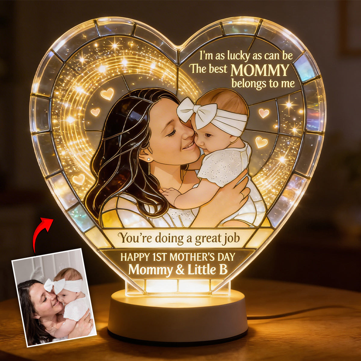 As Lucky As Can Be - 1st Mother's Day - Personalized Newborn Acrylic LED Night Light