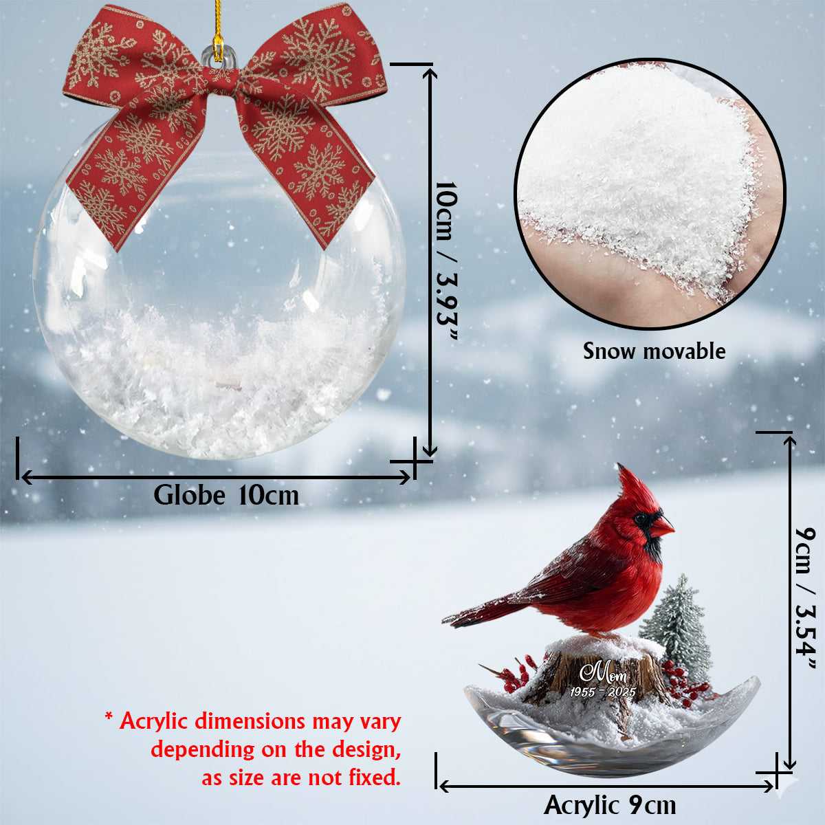 Les cardinaux apparaissent quand les anges sont proches - Boule à neige commémorative personnalisée avec nœud