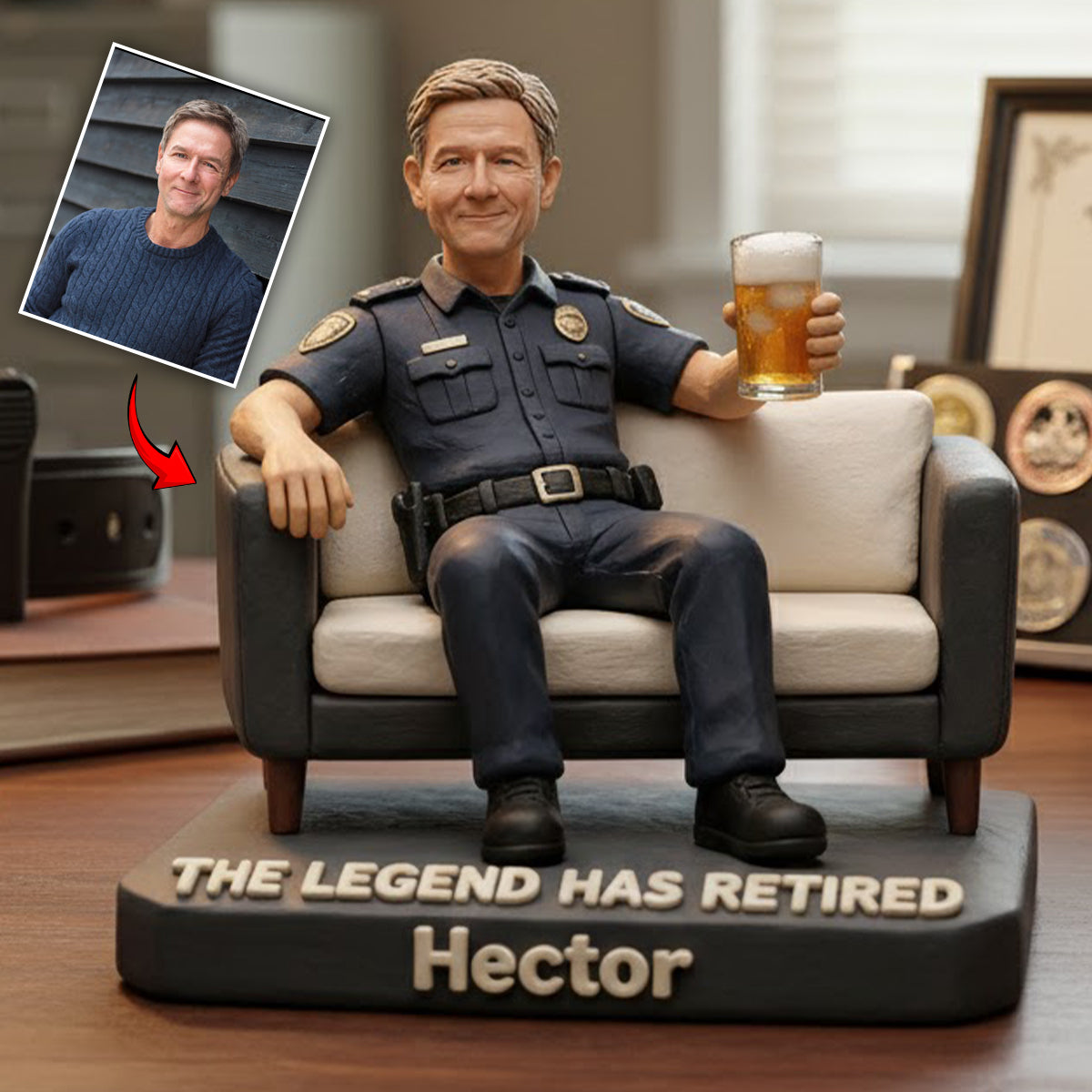 La légende a pris sa retraite - Plaque acrylique personnalisée en forme de policier