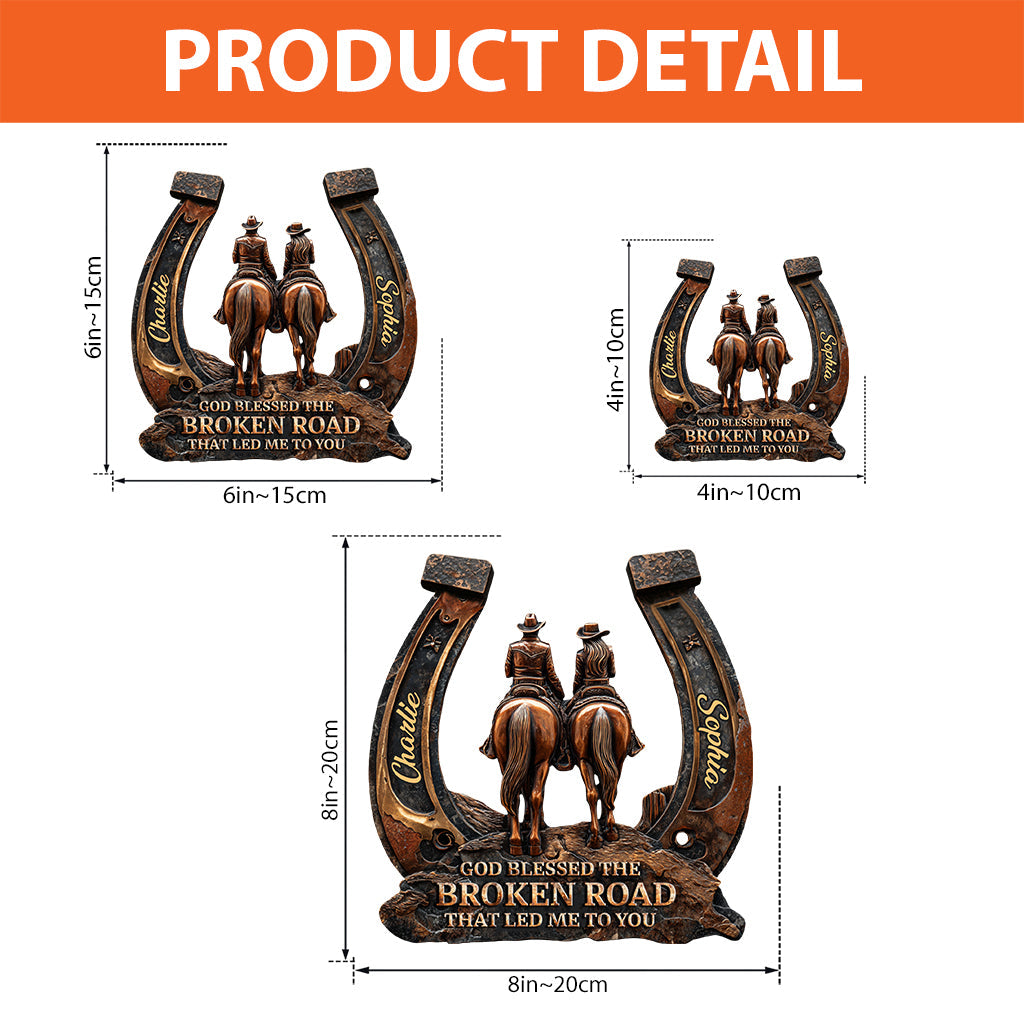 Dieu a béni la route brisée - Plaque acrylique personnalisée en forme de tenue western