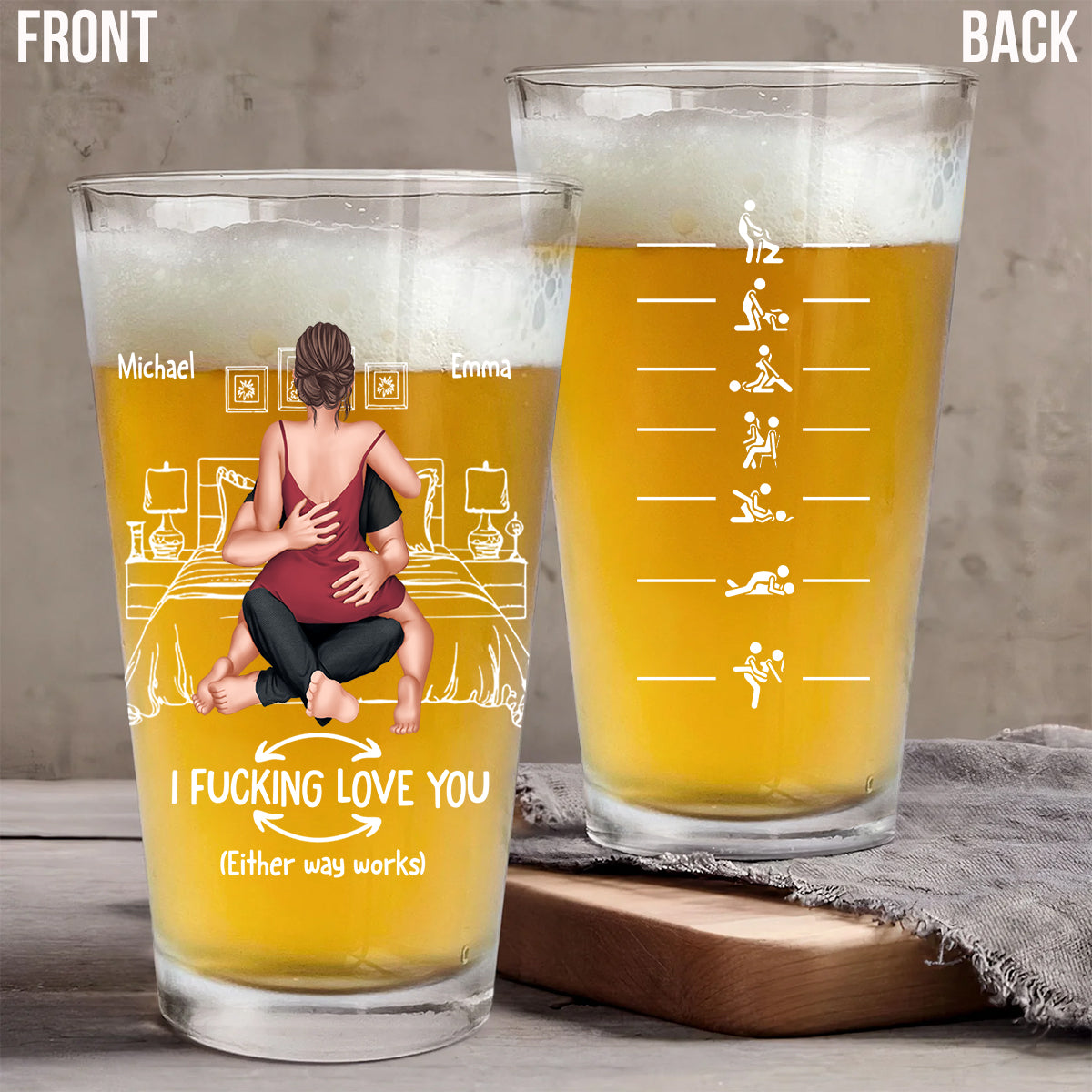 Couple coquin - Verres à bière personnalisés pour couples