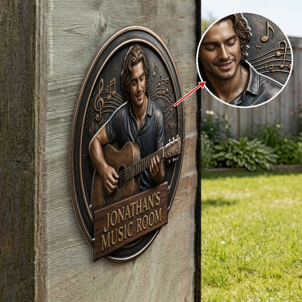 My Music Room - Personalized Guitar 3D Printed Cut Metal Sign