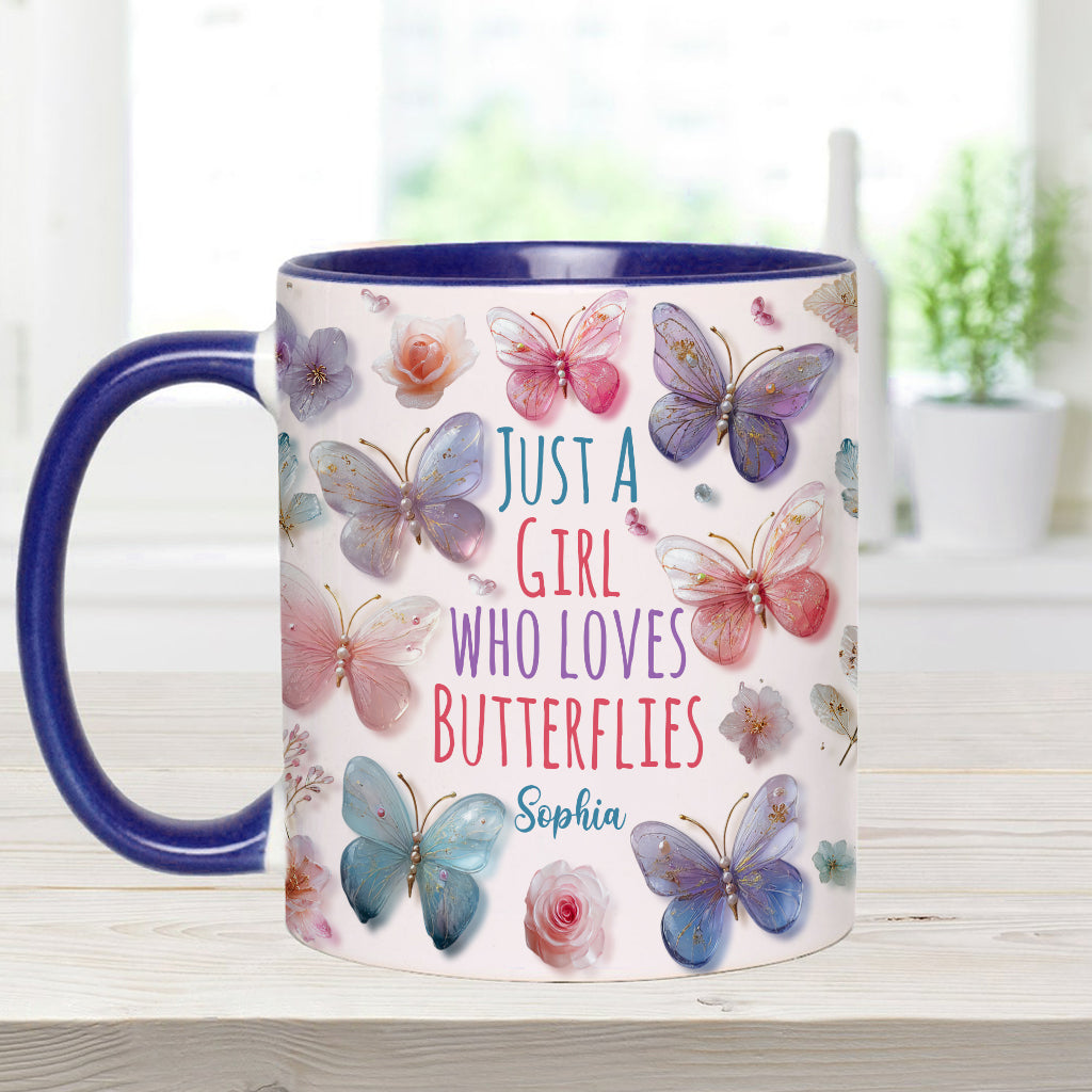 Just A Girl Who Loves Butterflies - Personalized Butterfly Accent Mug