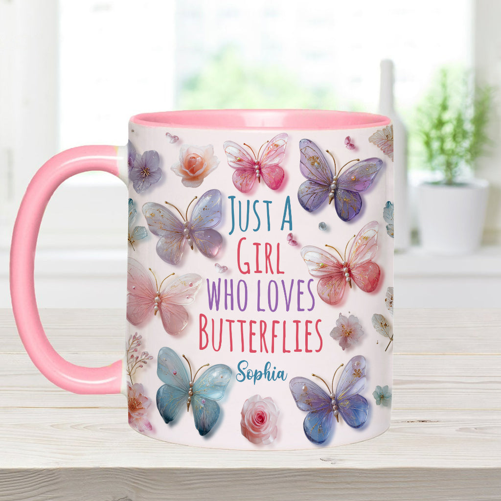 Just A Girl Who Loves Butterflies - Personalized Butterfly Accent Mug