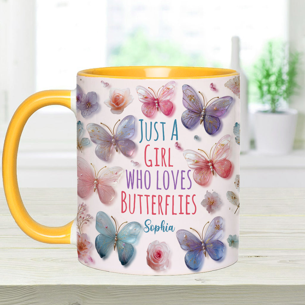 Just A Girl Who Loves Butterflies - Personalized Butterfly Accent Mug