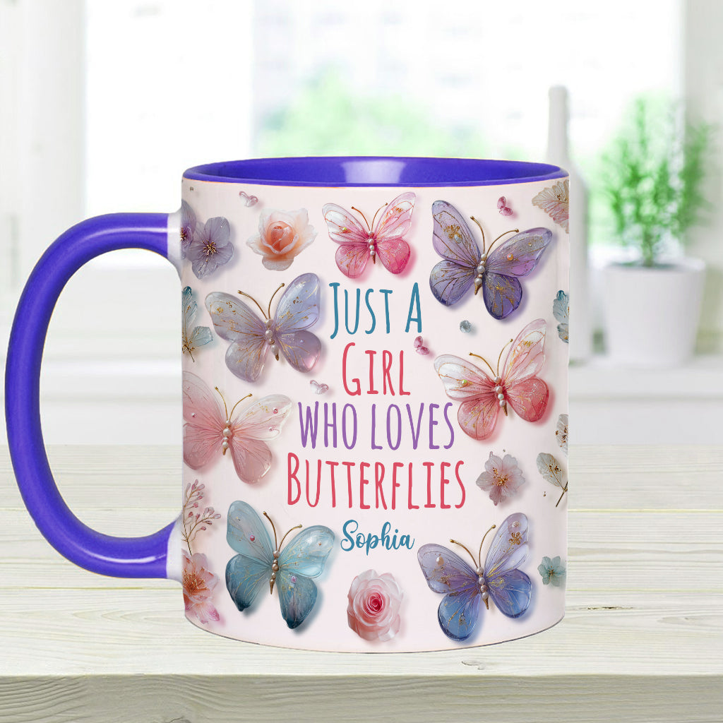 Just A Girl Who Loves Butterflies - Personalized Butterfly Accent Mug