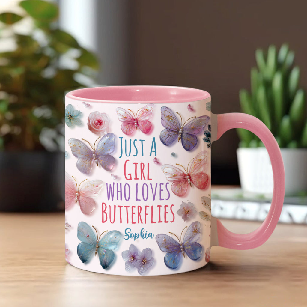 Just A Girl Who Loves Butterflies - Personalized Butterfly Accent Mug