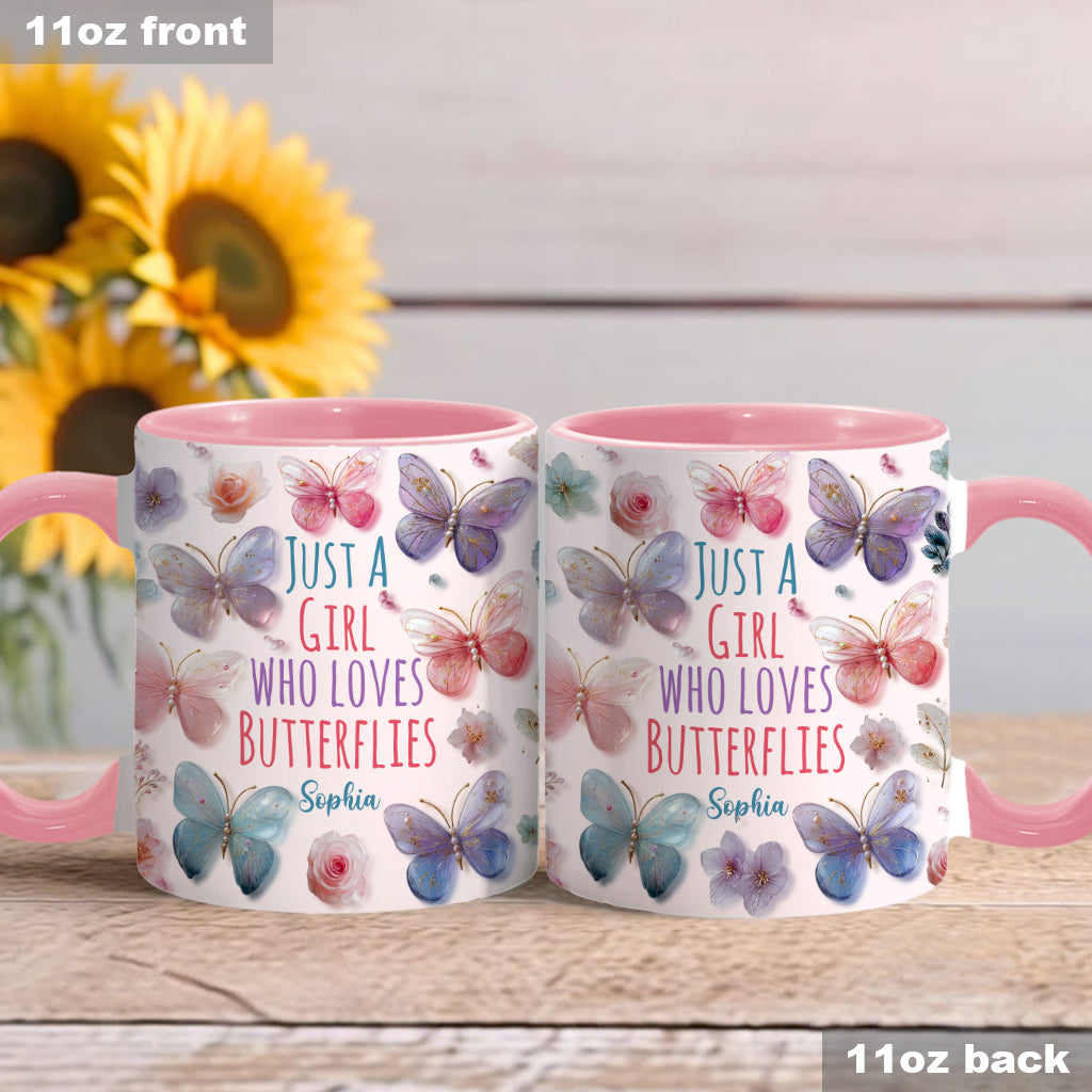 Just A Girl Who Loves Butterflies - Personalized Butterfly Accent Mug