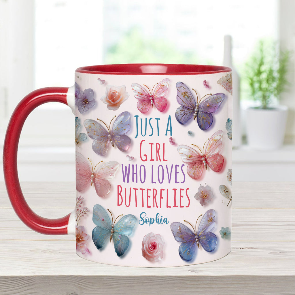 Just A Girl Who Loves Butterflies - Personalized Butterfly Accent Mug