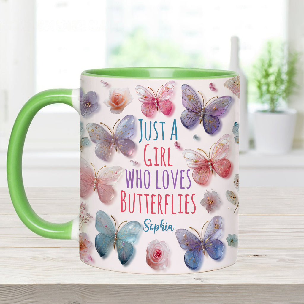 Just A Girl Who Loves Butterflies - Personalized Butterfly Accent Mug