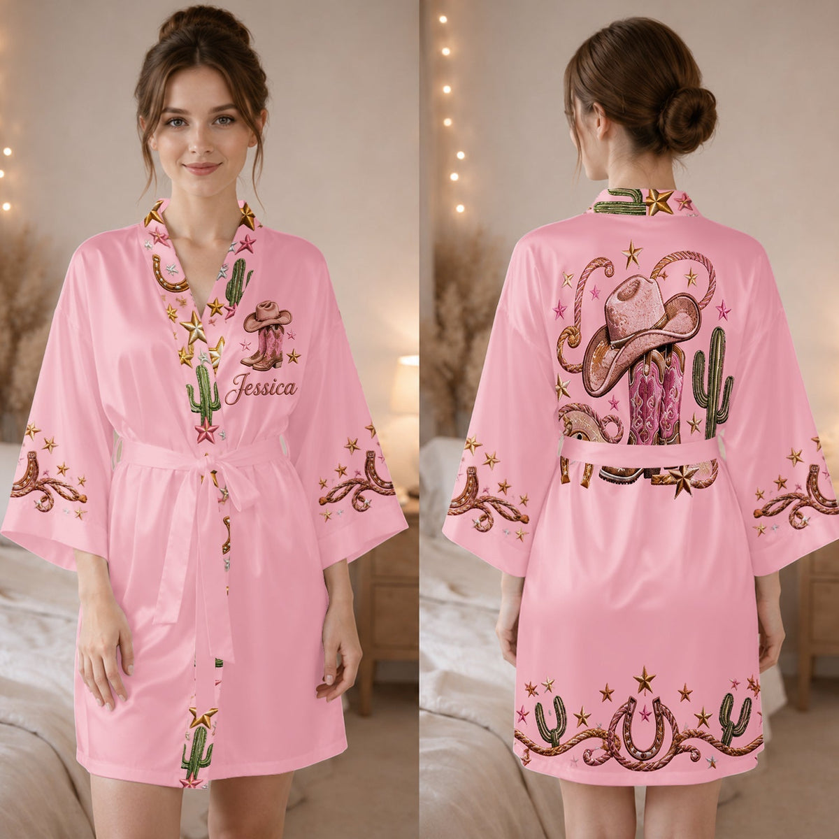 Robe Satin Personnalisée Cowgirl Rose