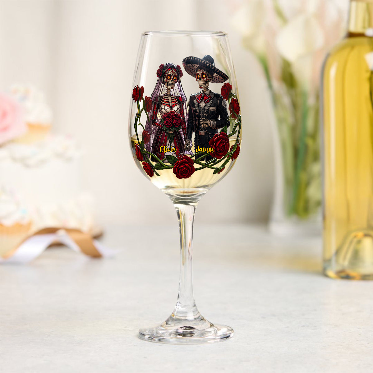 From Our First Kiss - Personalized Couple Wine Glass With Long Stem