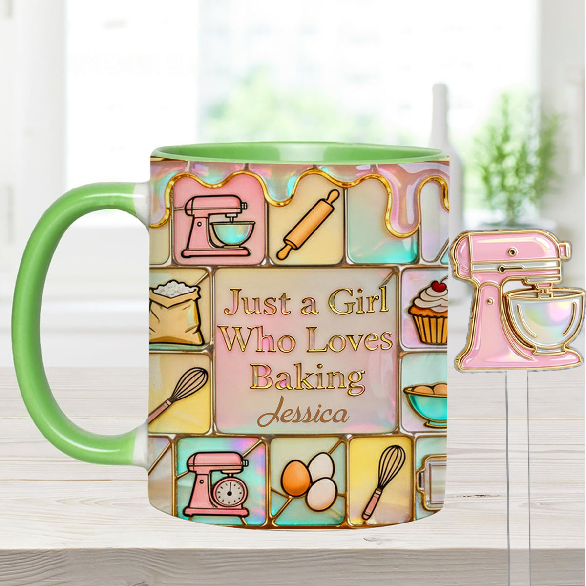 Juste une fille qui adore pâtisser - Mug personnalisé avec agitateurs en acrylique