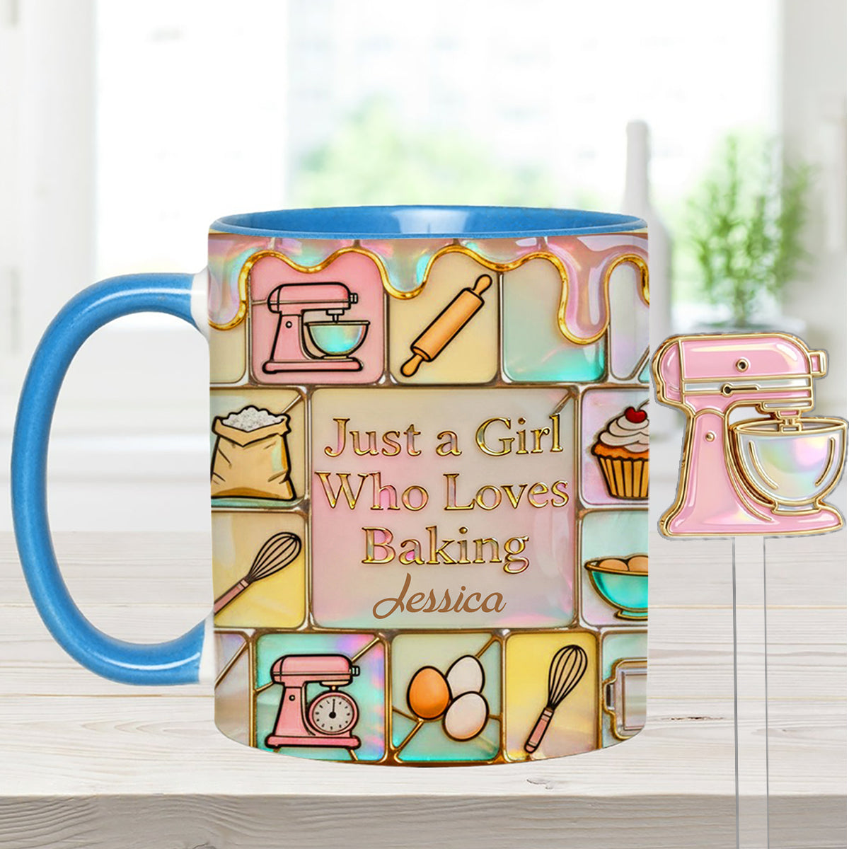 Juste une fille qui adore pâtisser - Mug personnalisé avec agitateurs en acrylique