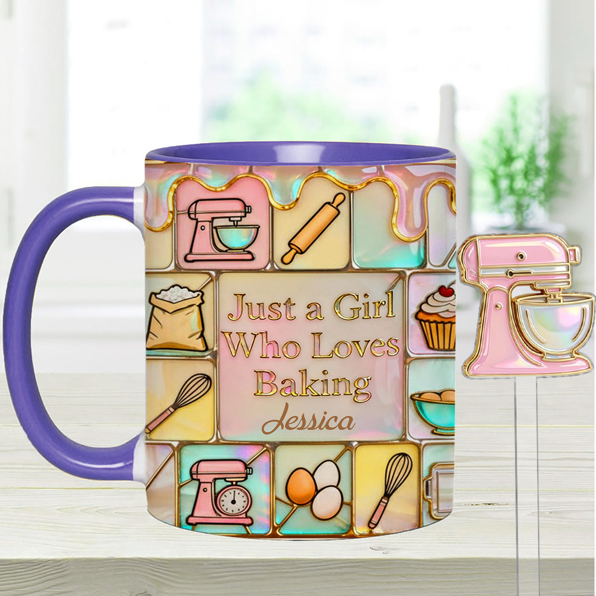 Juste une fille qui adore pâtisser - Mug personnalisé avec agitateurs en acrylique
