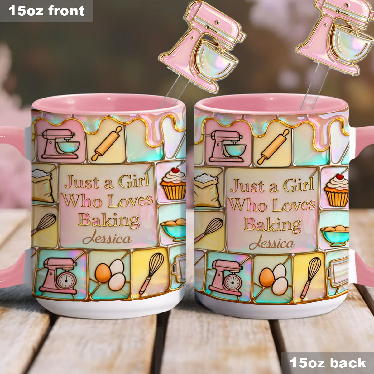 Juste une fille qui adore pâtisser - Mug personnalisé avec agitateurs en acrylique