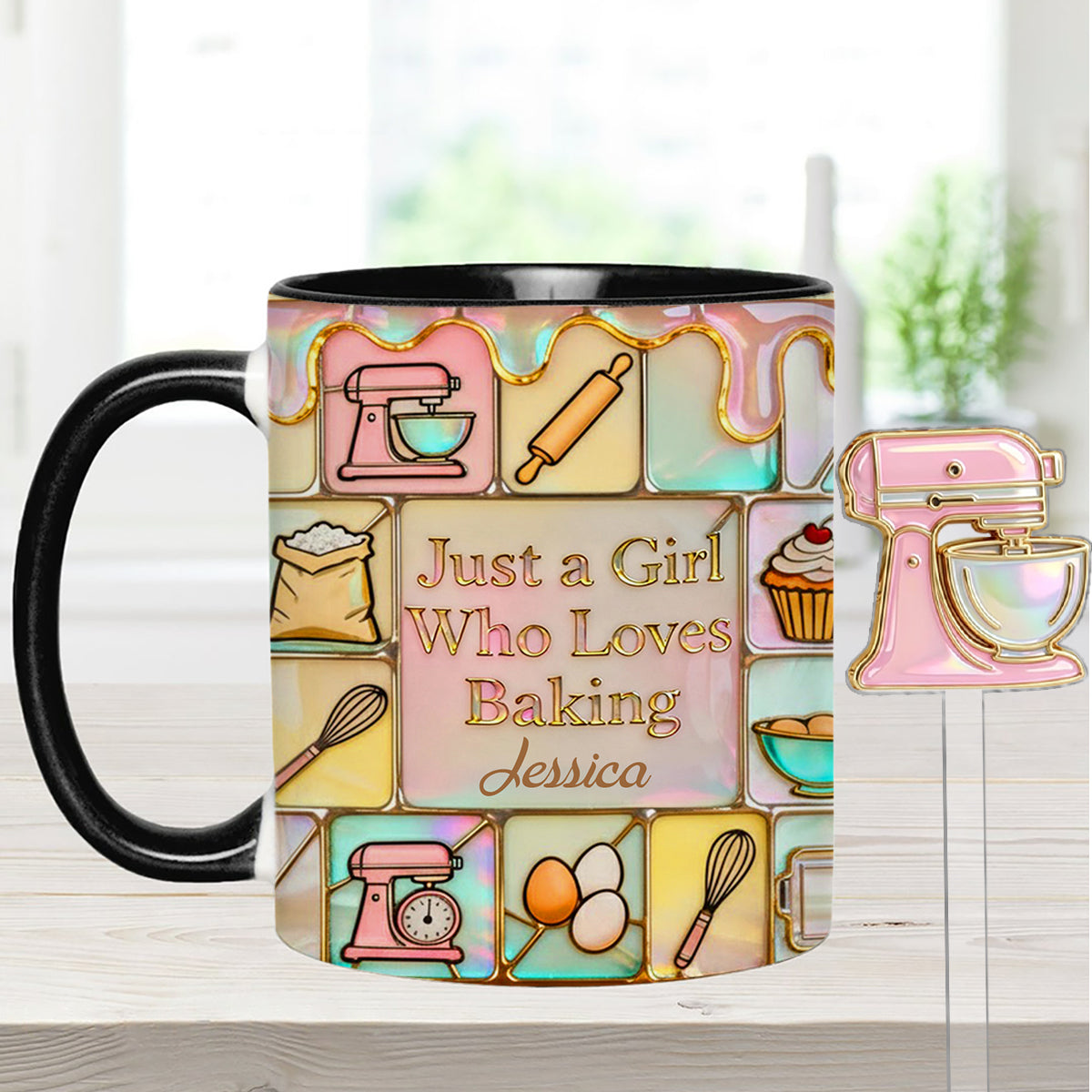 Juste une fille qui adore pâtisser - Mug personnalisé avec agitateurs en acrylique