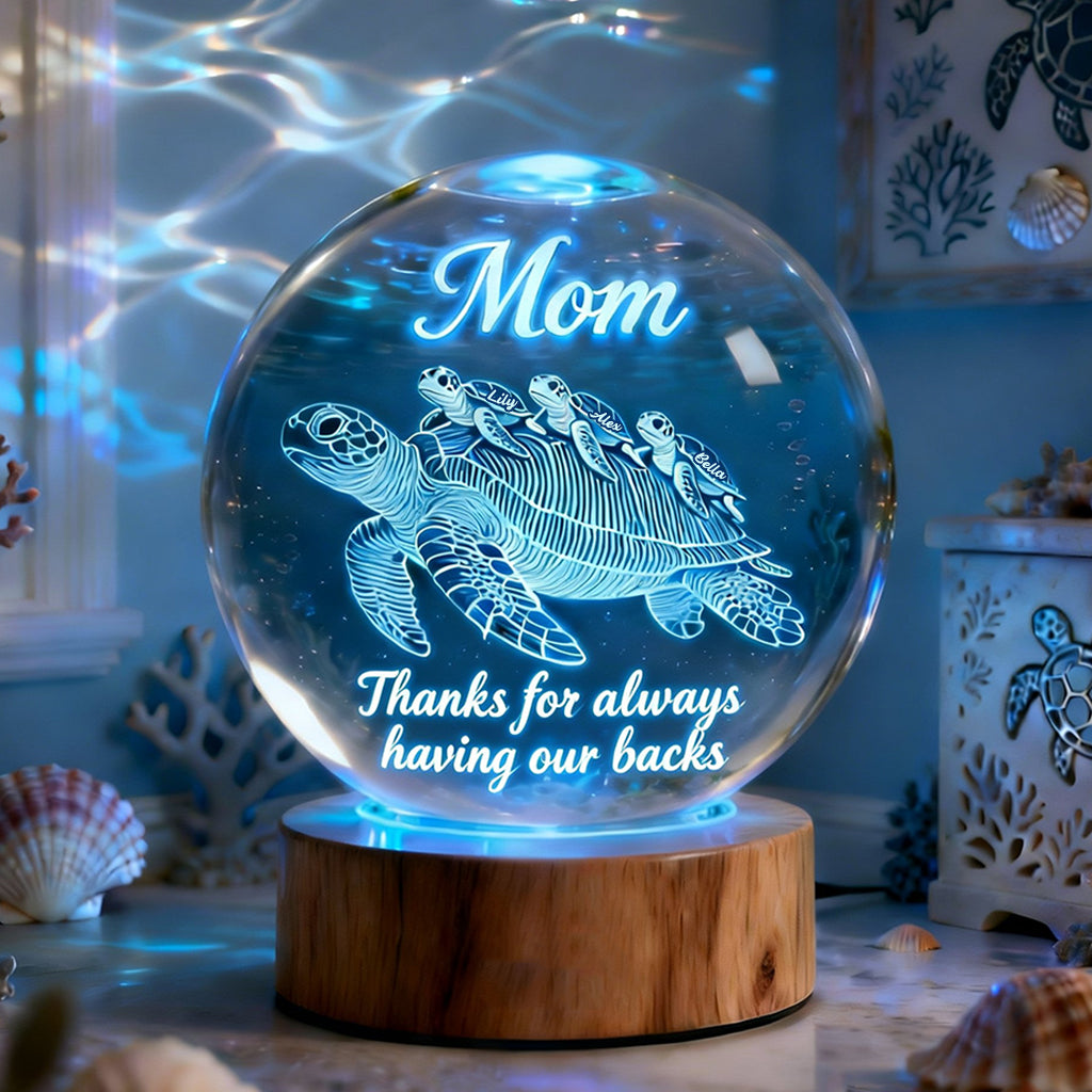 Merci d'être toujours là pour nous - Veilleuse boule de cristal personnalisée en forme de tortue