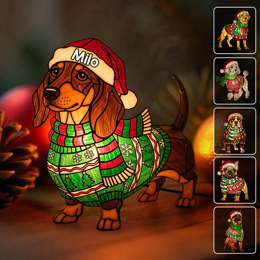 Merry Xmas Dogs - Personalized Dachshund Acrylic LED Night Light