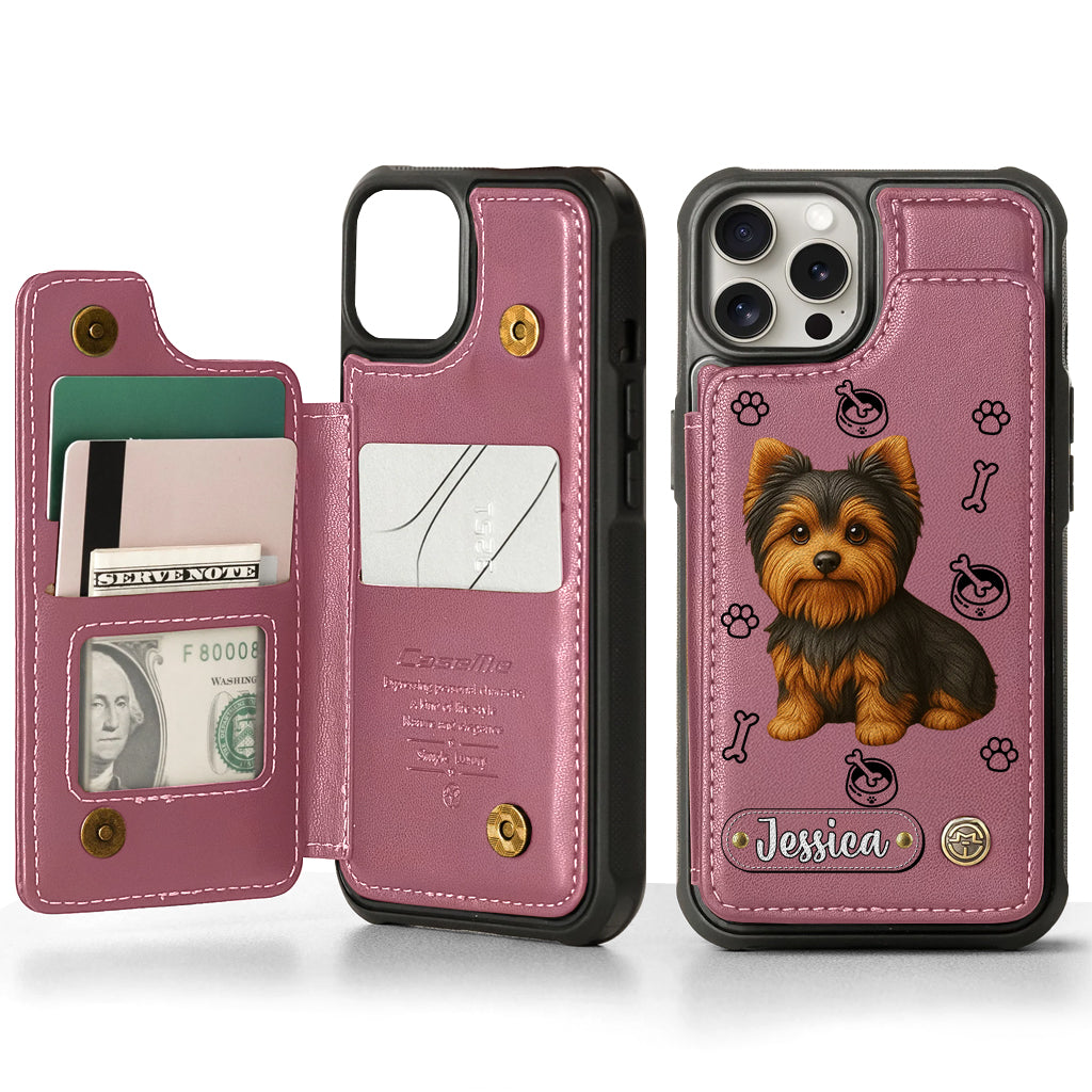 Étui portefeuille pour téléphone personnalisé Yorkshire Terrier « J’aime mon chien »