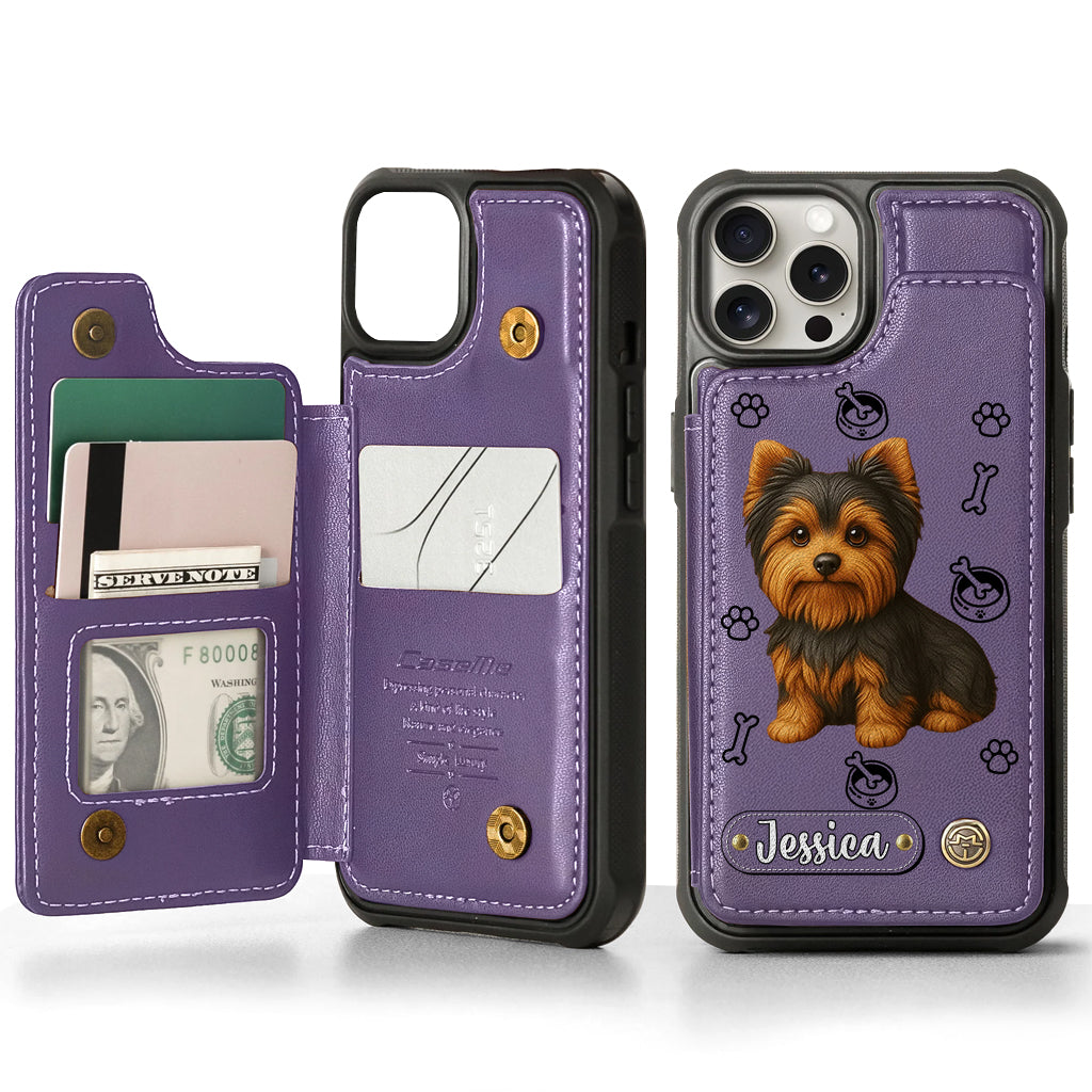 Étui portefeuille pour téléphone personnalisé Yorkshire Terrier « J’aime mon chien »