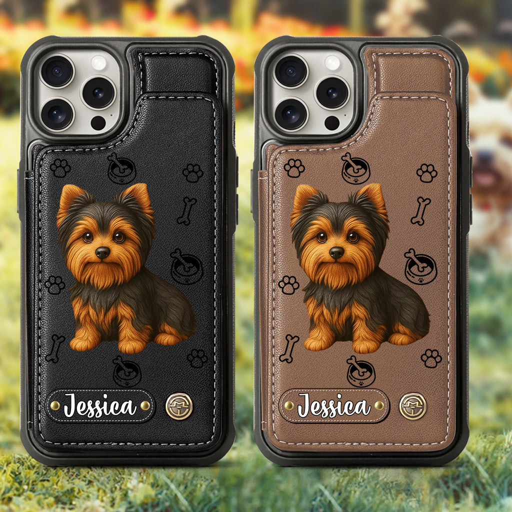 Étui portefeuille pour téléphone personnalisé Yorkshire Terrier « J’aime mon chien »