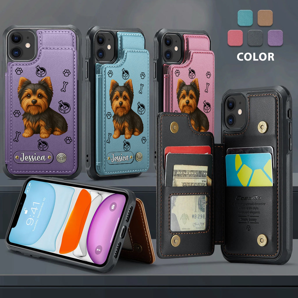 Étui portefeuille pour téléphone personnalisé Yorkshire Terrier « J’aime mon chien »