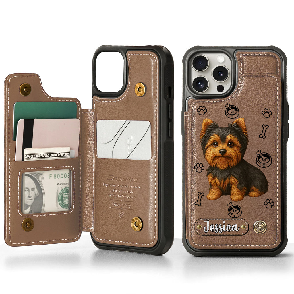 Étui portefeuille pour téléphone personnalisé Yorkshire Terrier « J’aime mon chien »