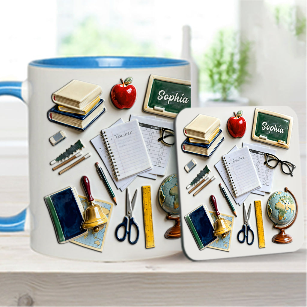 Vivre, aimer, enseigner - Mug et sous-verre personnalisés pour enseignants