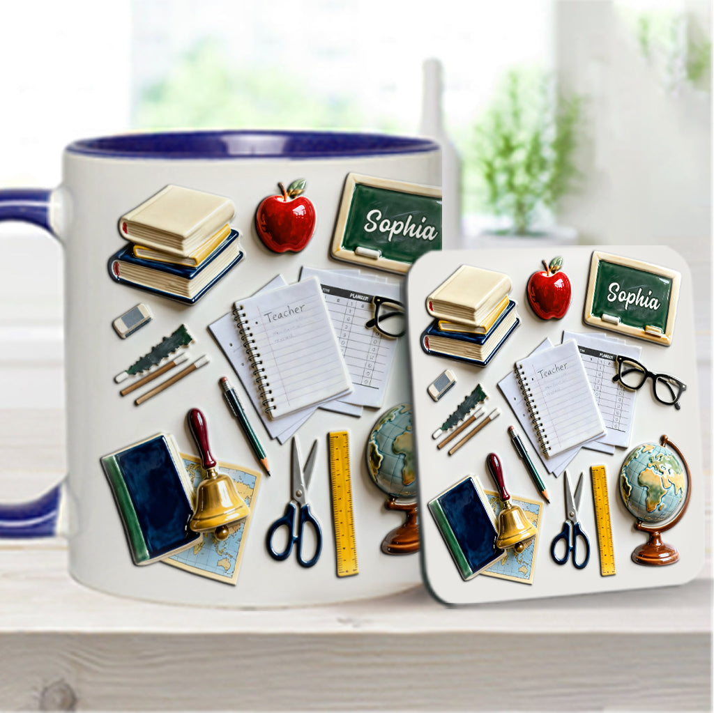 Vivre, aimer, enseigner - Mug et sous-verre personnalisés pour enseignants
