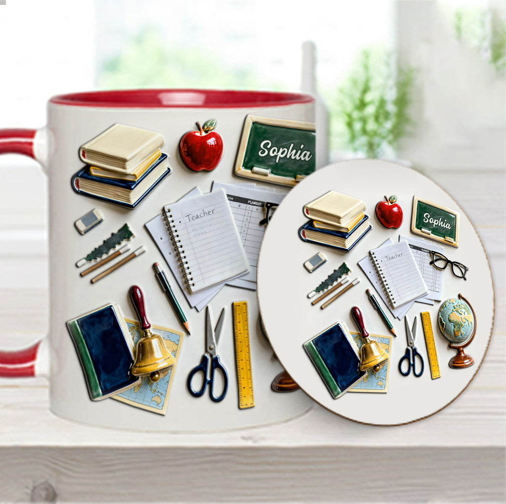 Vivre, aimer, enseigner - Mug et sous-verre personnalisés pour enseignants