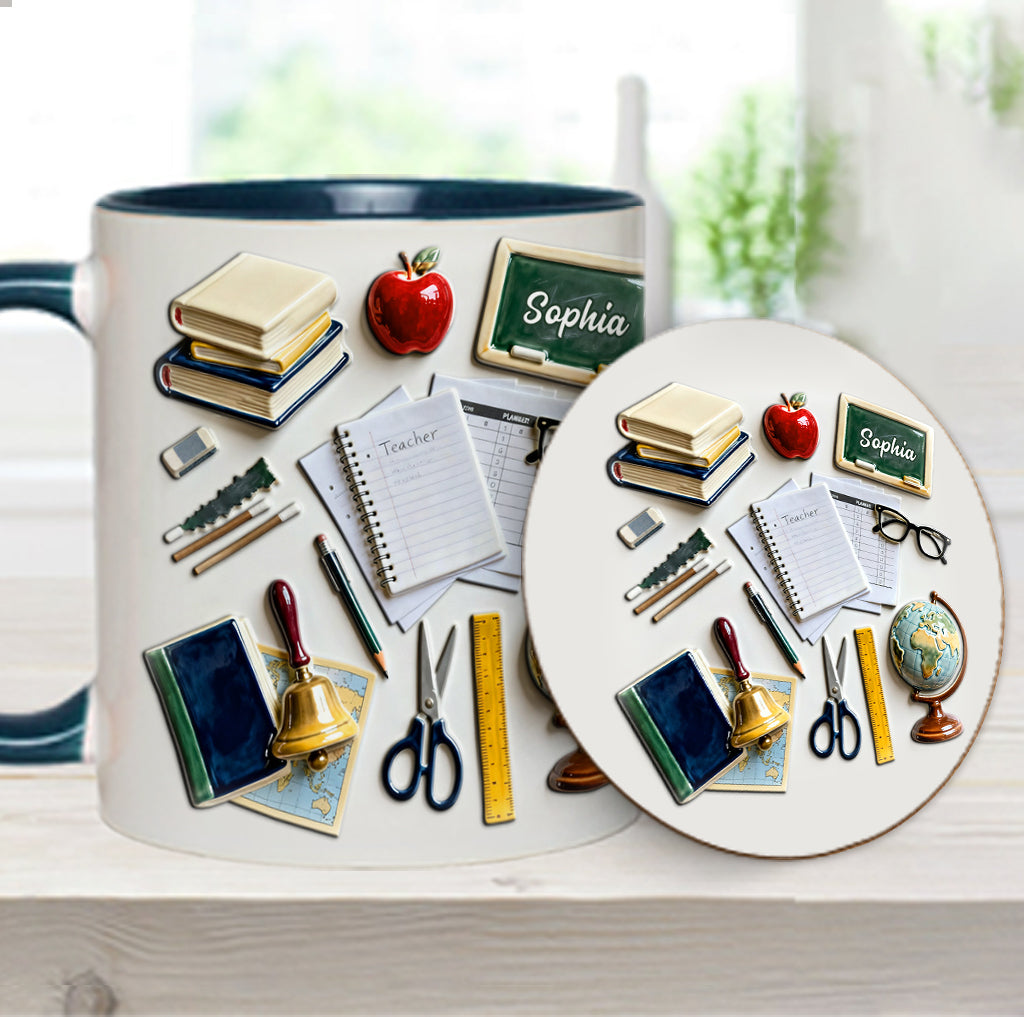 Vivre, aimer, enseigner - Mug et sous-verre personnalisés pour enseignants