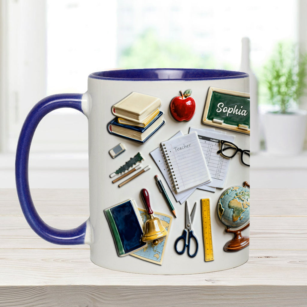 Vivre, aimer, enseigner - Mug et sous-verre personnalisés pour enseignants