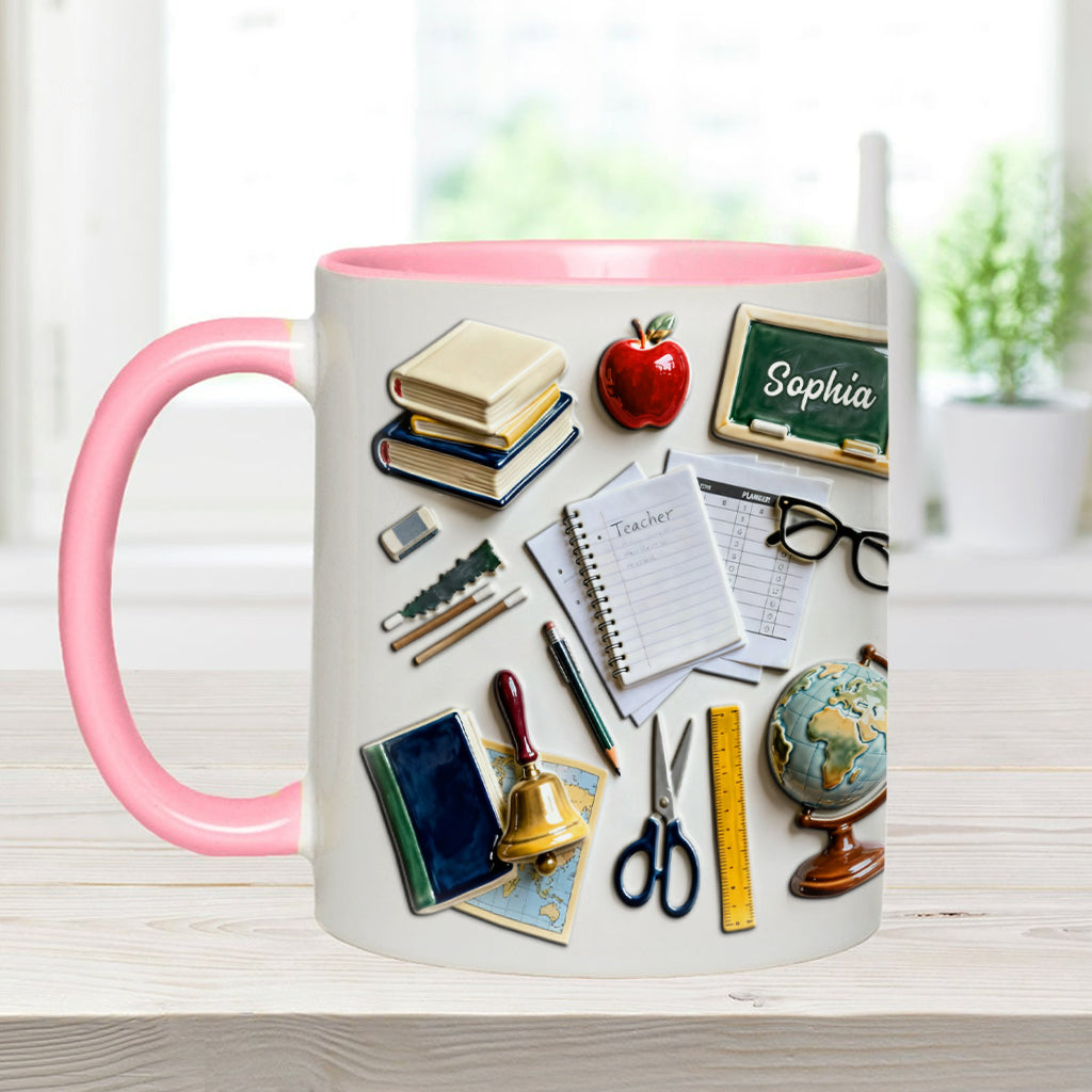 Vivre, aimer, enseigner - Mug et sous-verre personnalisés pour enseignants