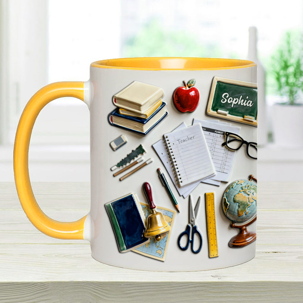 Vivre, aimer, enseigner - Mug et sous-verre personnalisés pour enseignants