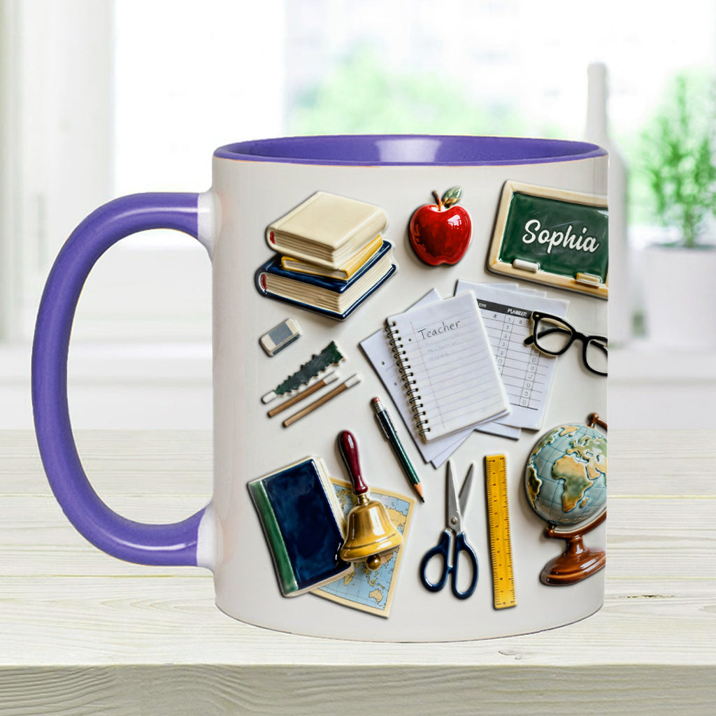 Vivre, aimer, enseigner - Mug et sous-verre personnalisés pour enseignants
