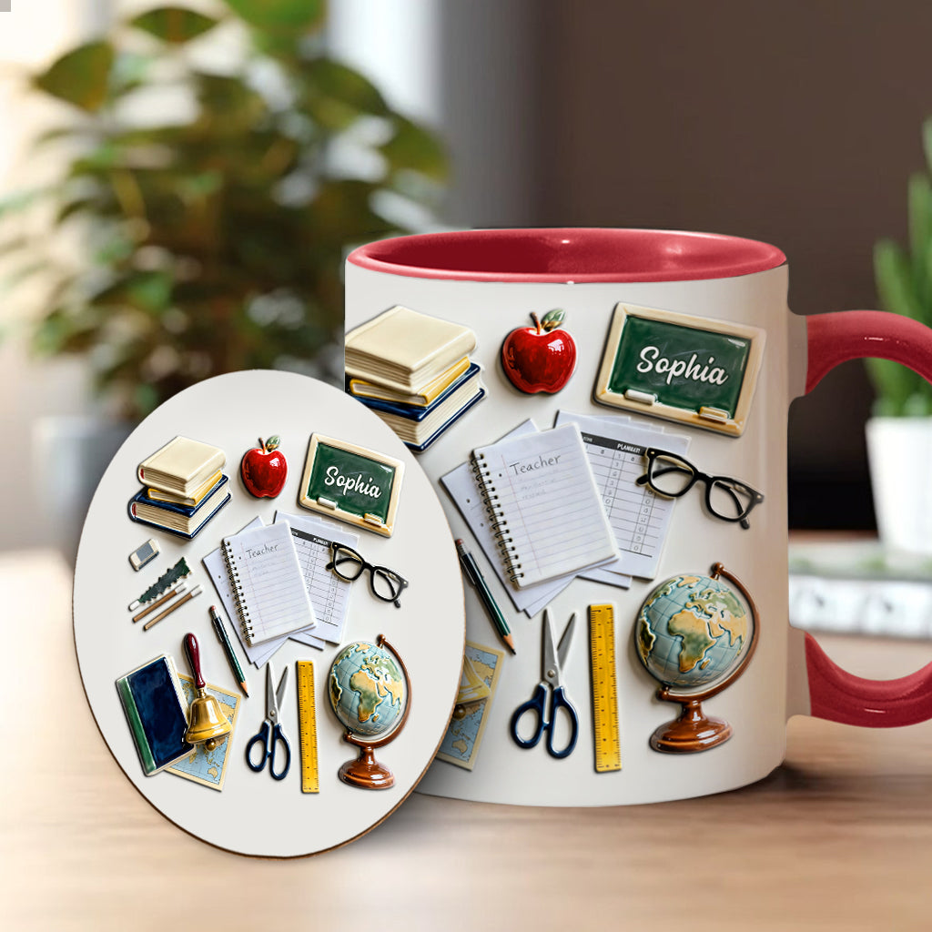 Vivre, aimer, enseigner - Mug et sous-verre personnalisés pour enseignants