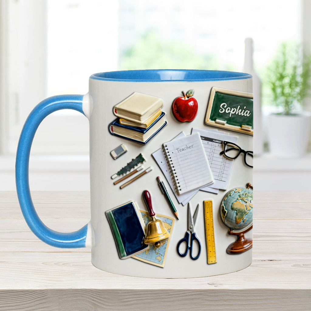 Vivre, aimer, enseigner - Mug et sous-verre personnalisés pour enseignants
