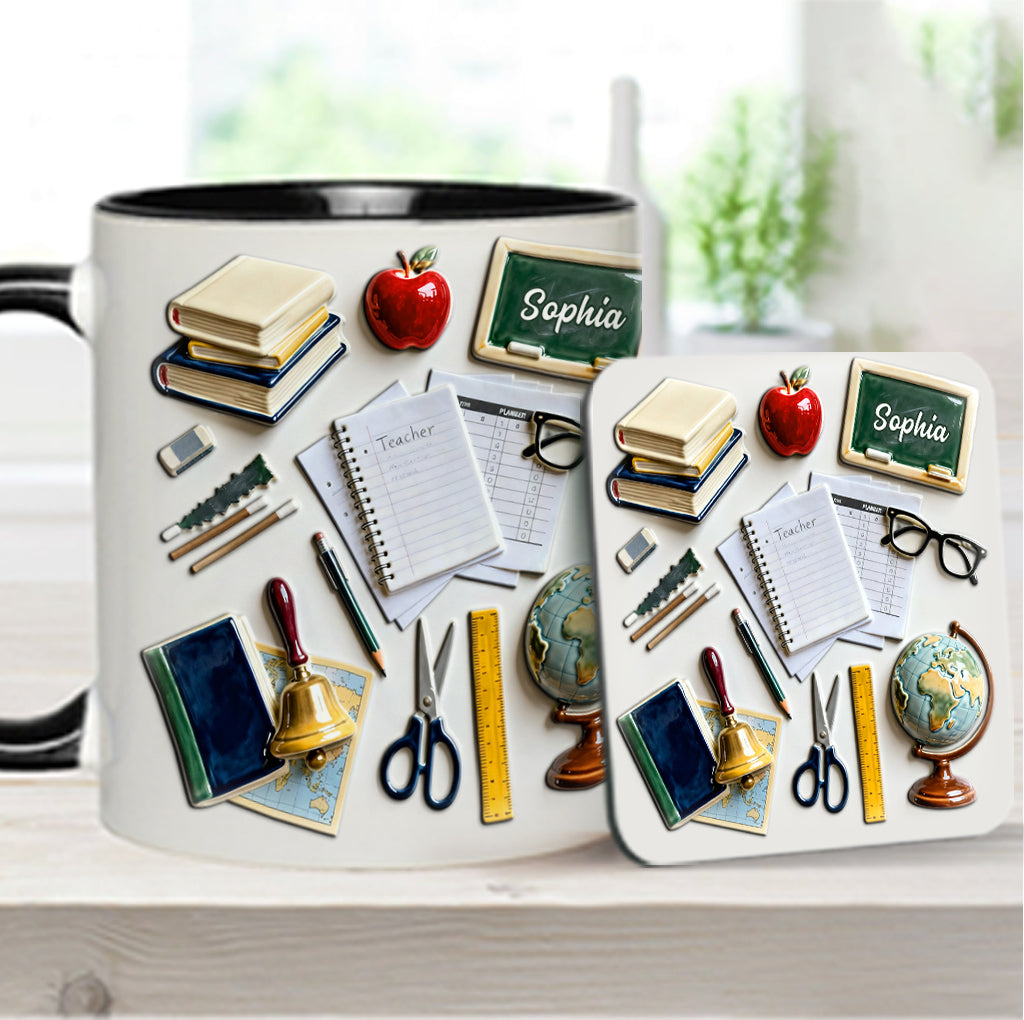 Vivre, aimer, enseigner - Mug et sous-verre personnalisés pour enseignants