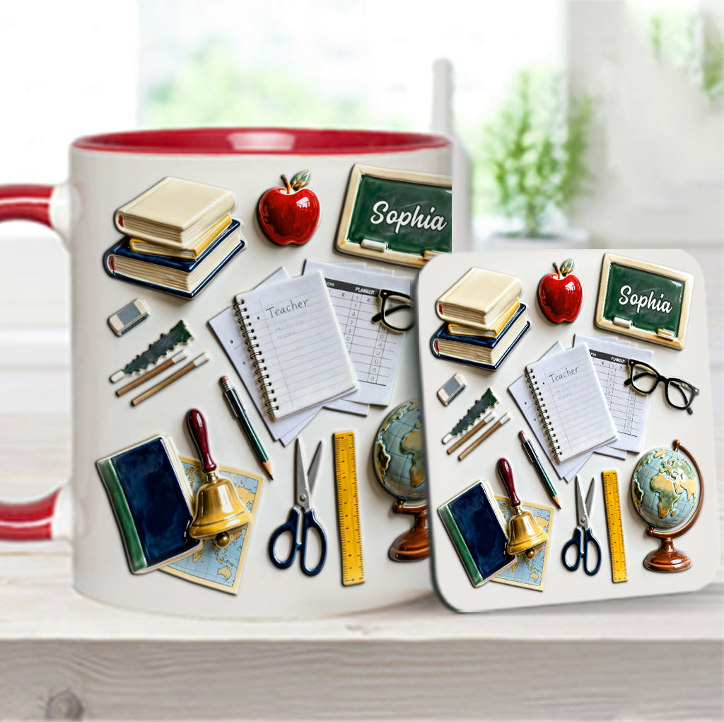 Vivre, aimer, enseigner - Mug et sous-verre personnalisés pour enseignants